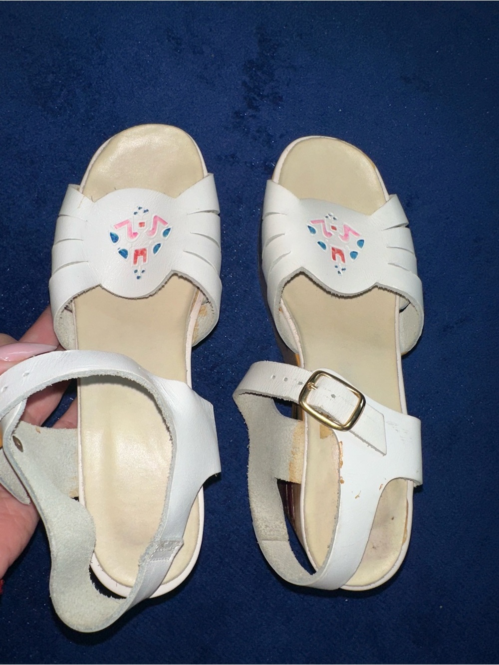 Rare Vintage 1970s Hand Painted Floral Wooden Platform Sandals Sz 7 Boho Disco - Picture 3 of 6
